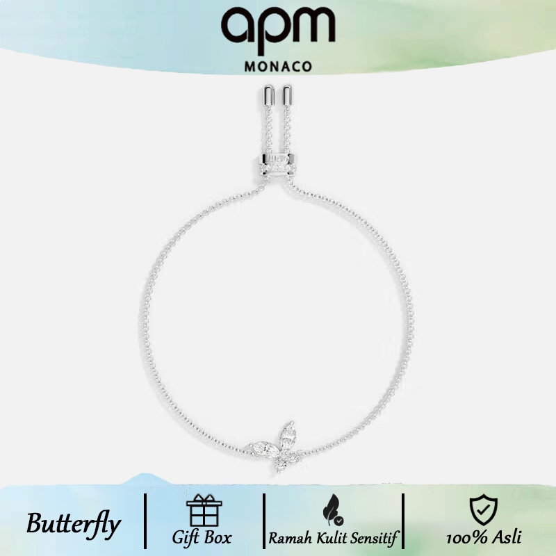APM Monaco | Gelang Wanita Kupu-Kupu - Gelang Adjustable Perak 925 Bergaya Bohemia Eropa, Hadiah Ele