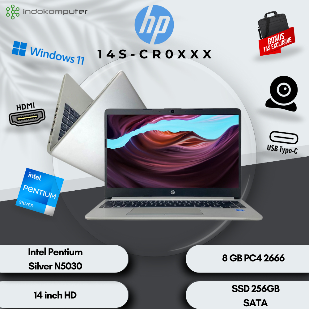 Laptop Hp 14S Pentium Silver N5030 16GB 256GB SSD Intel UHD Graphic 14" Windows 11 Original - indoko