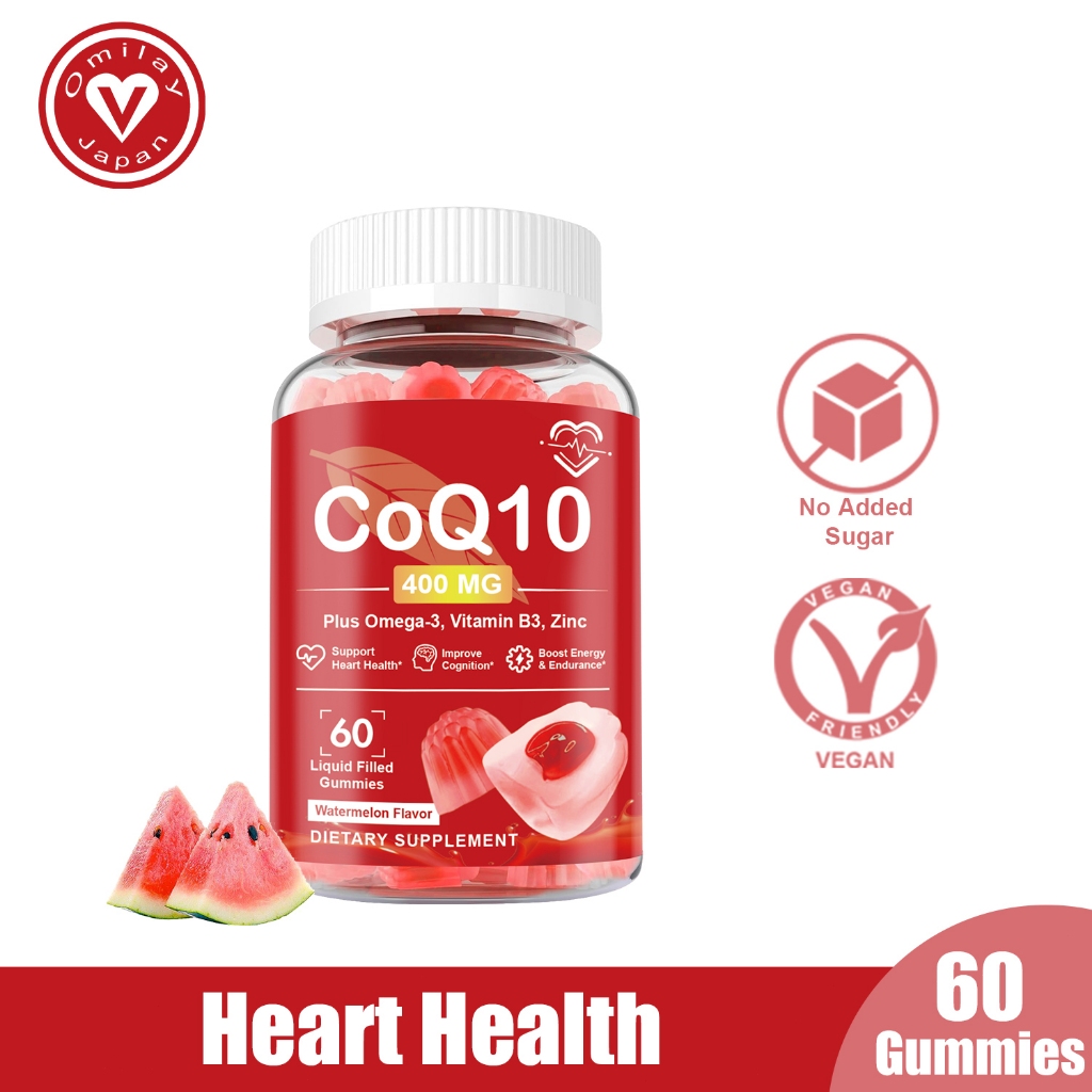 Omilay 400MG COQ10 Gummy for Bone Muscle Health COQ10 with Omega 3 DHA Suplemen Nerve Brain Health