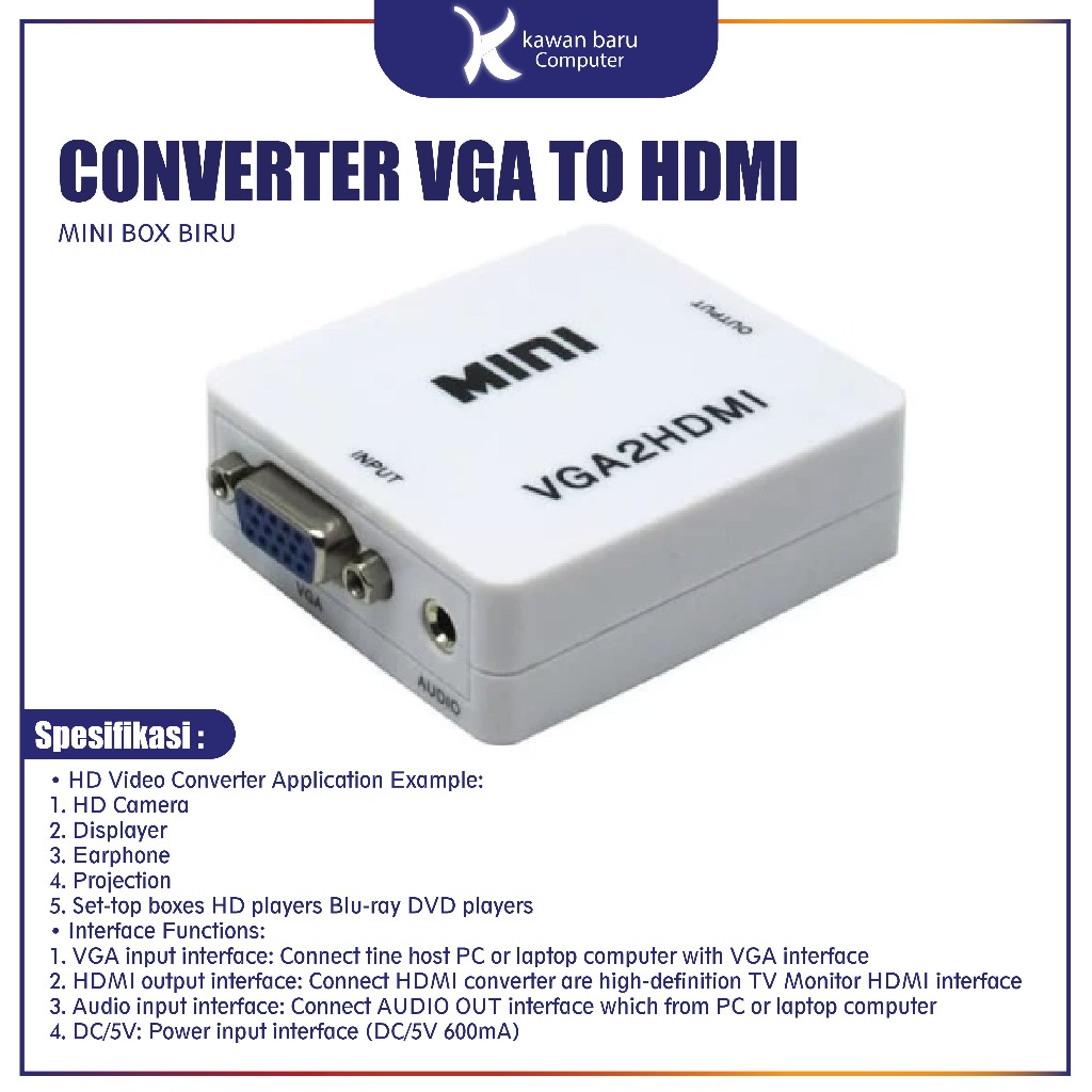 CONVERTER VGA TO HDMI MINI BOX BIRU BANDUNG