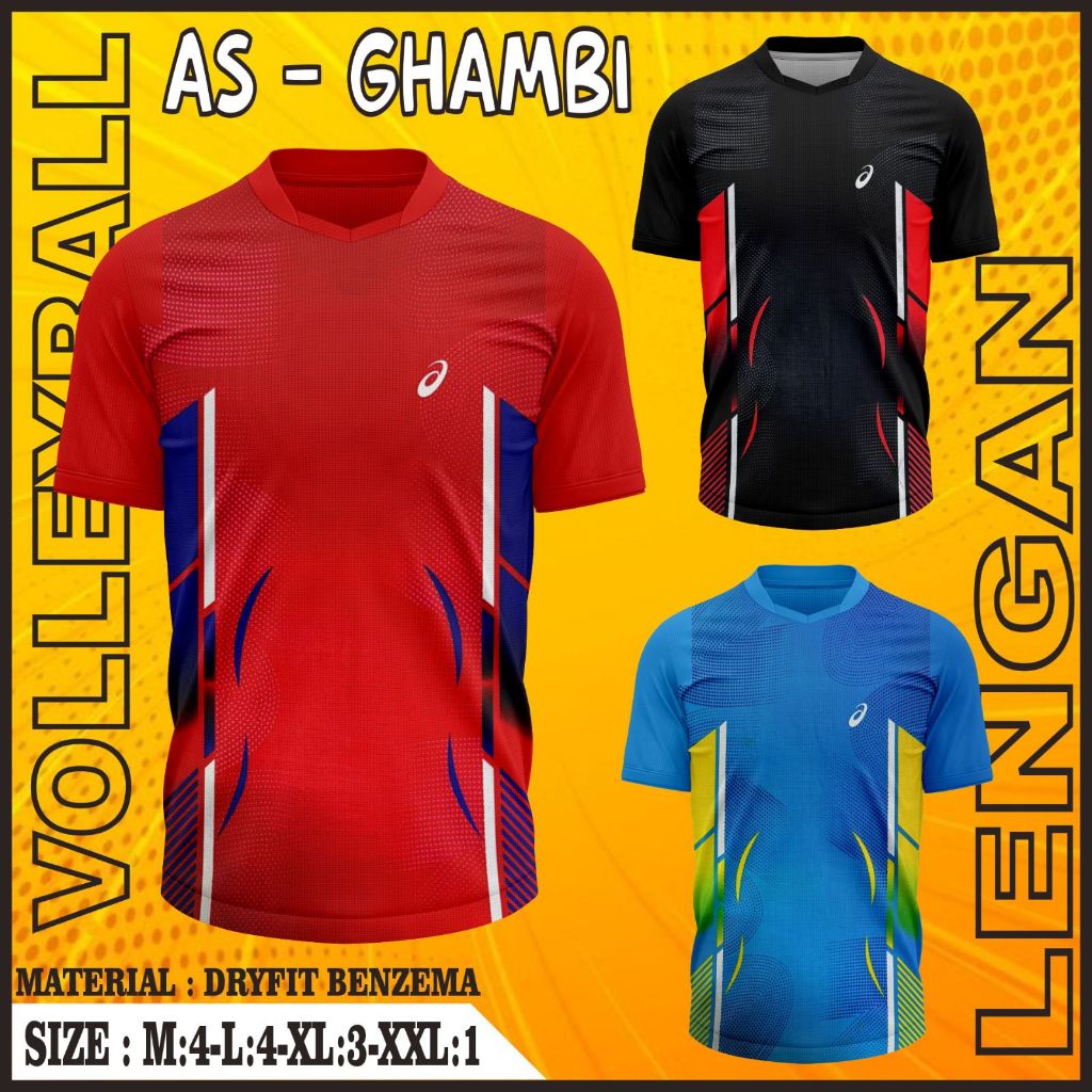 [12 PCS] KAOS VOLLY AS GHAMBI LUSINAN / BAJU VOLI PRINTING PRIA DAN WANITA
