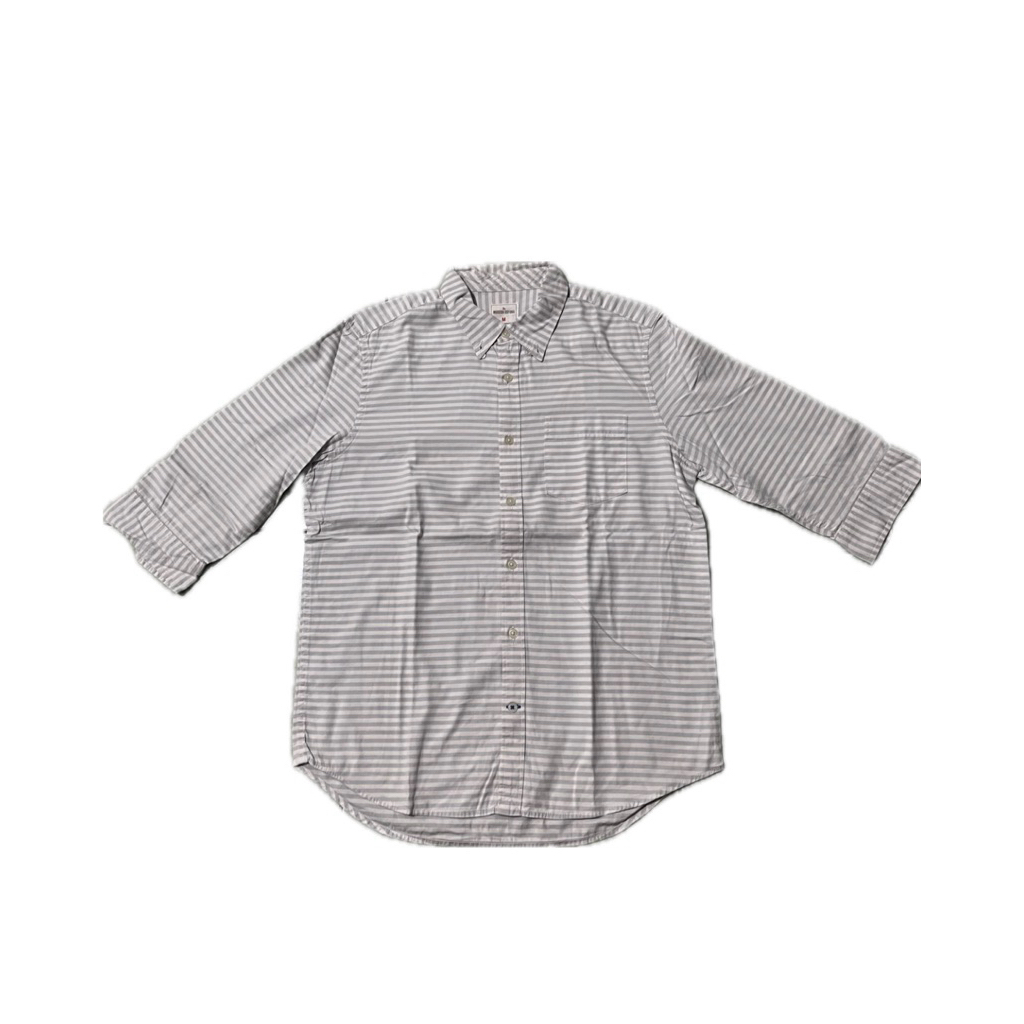 kemeja salur garis pinggir putih biru muda