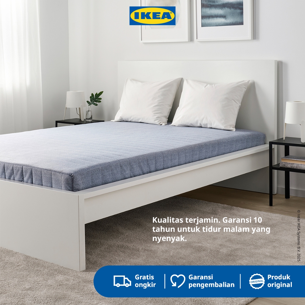 IKEA VADSO Kasur Pegas Extra Firm Biru Muda 90x200 cm