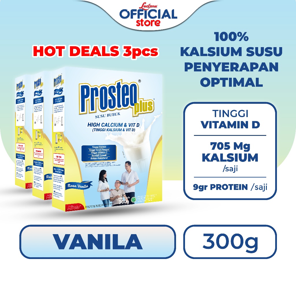 PAKET PROSTEO PLUS Susu Tinggi Kalsium Nutrisi Tulang dan Sendi 300 Gr X 3 Box
