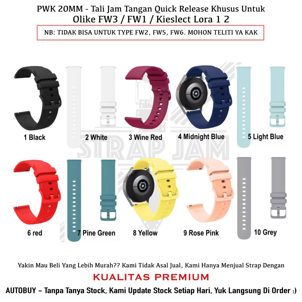 PWK Tali Jam Tangan Karet 20mm Untuk Smartwatch Olike FW3 / FW1 / Kieslect Lora 1 2  -Strap Silikon 