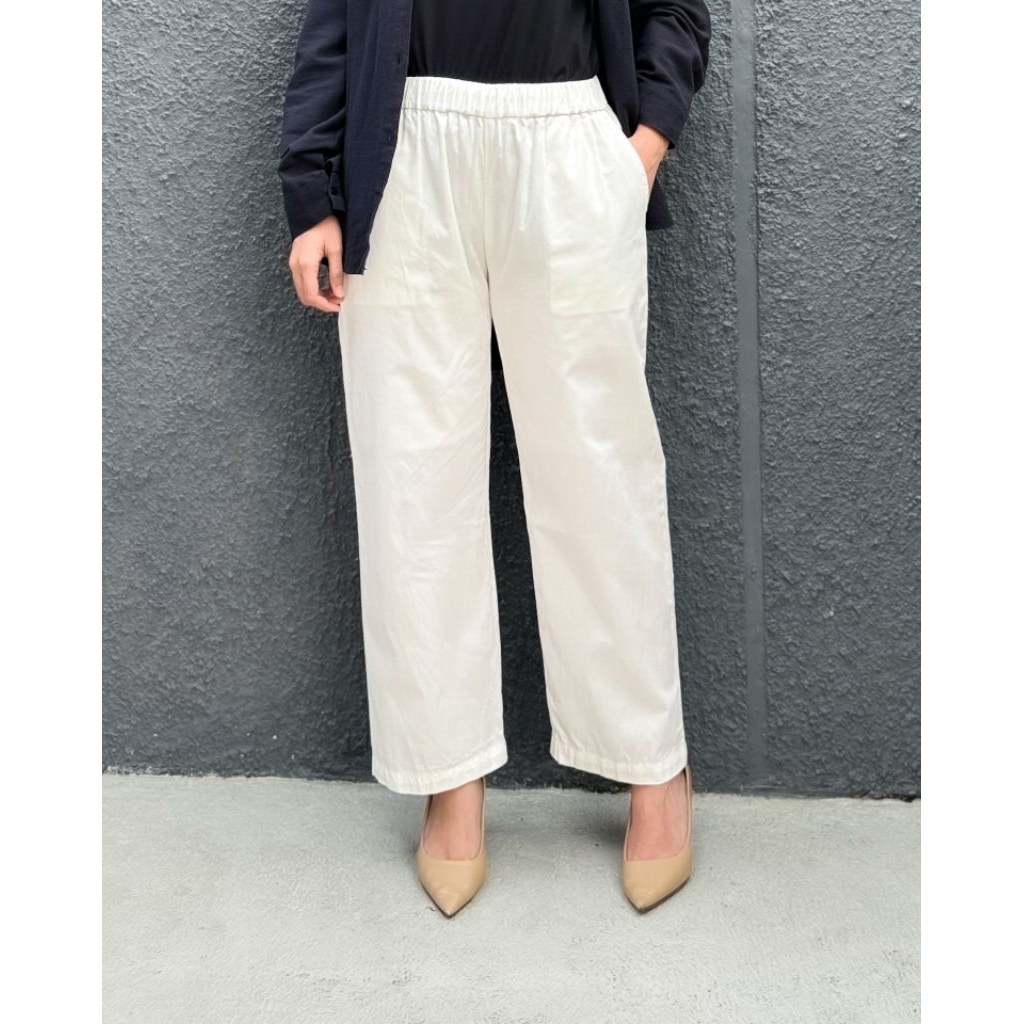 Lezahrasignature Kulot Katun Putih BW Off-White Panjang 94-99cm Fit L-XL Culotte Cotton Soft Mesya