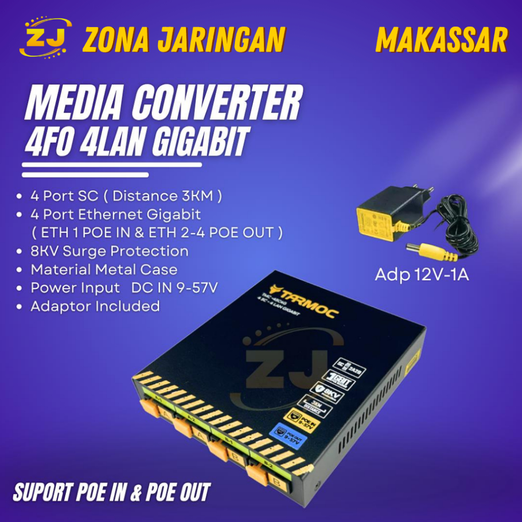 Tarmoc TMC-4SC4G-2A2B-V1-IO | Media Converter 4 FO 4 LAN / 4FO 4LAN 4SC 4LAN 4 SC 4 LAN Gigabit POE 