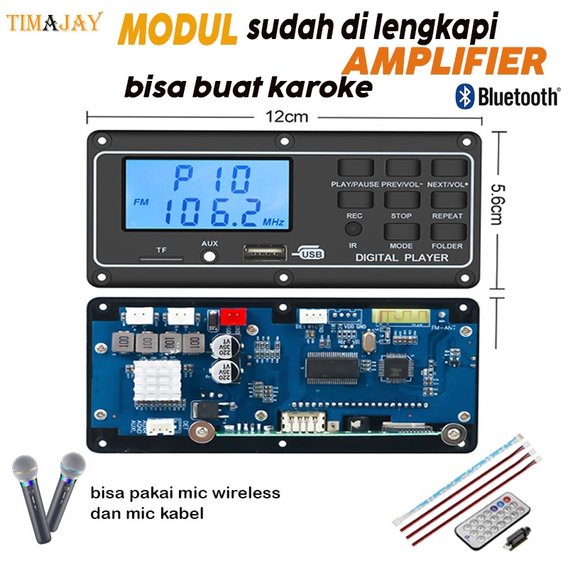 kit modul mp3 TERBARU 60W+60W Bluetooth 5.3 dilengkapi amplifier karaoke mikrofon Audio Player USB L