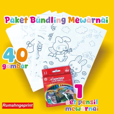 PAKET BUNDLING MEWARNAI 40 GAMBAR + 1 SET PENSIL WARNA