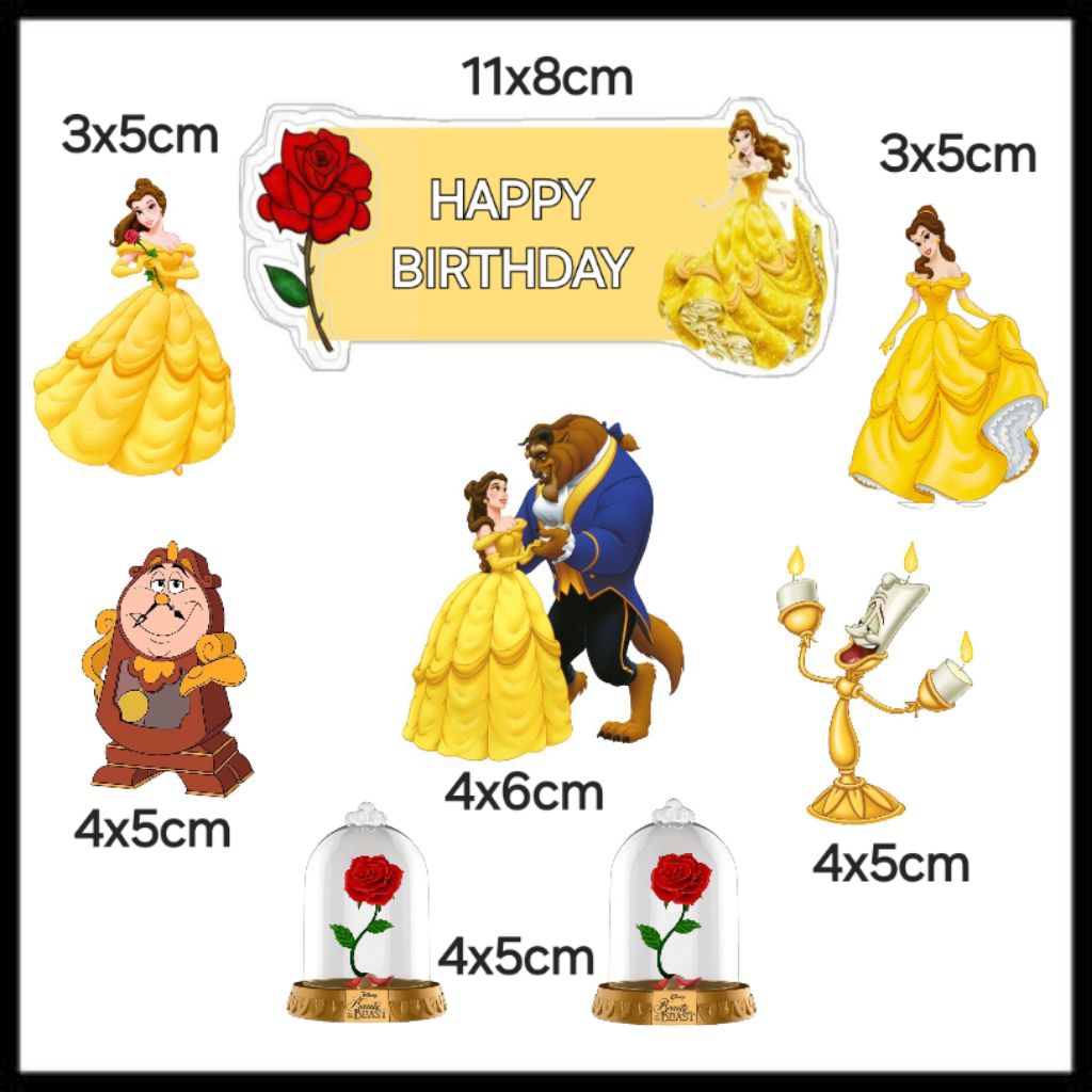 Topper Cake/Hiasan Kue Custom Tambah Nama, Motif Princess Belle