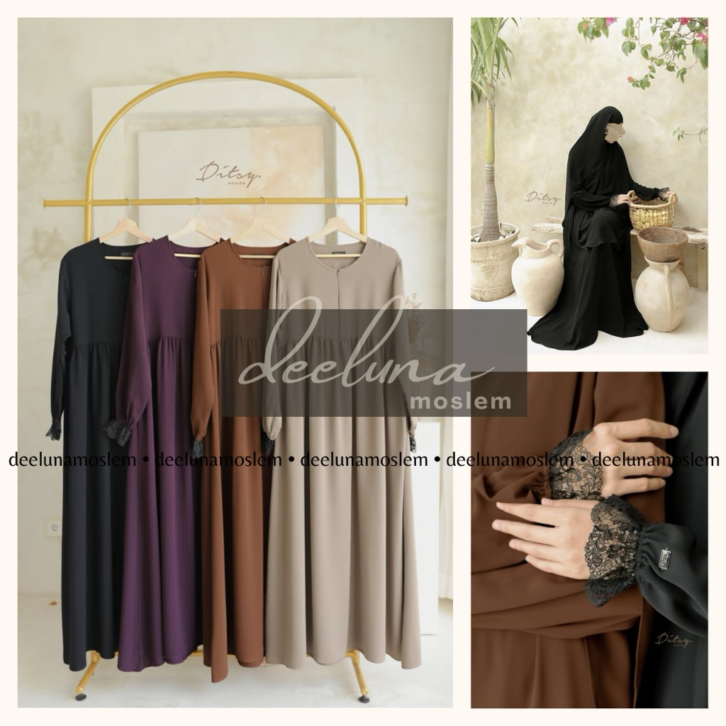 Ditsy Moslem - Lucille dan Haala - Larella dan Shaida (Black - Dark Emerald - Raisin - Vineyard Wine