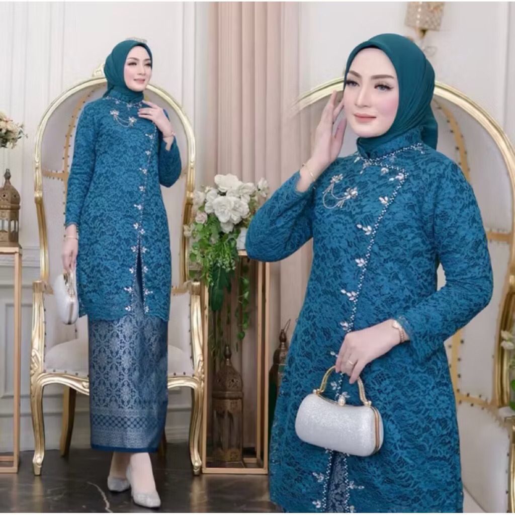 Setelan Kebaya Janggan Modern / Kebaya Brokat Wanita Mewah /