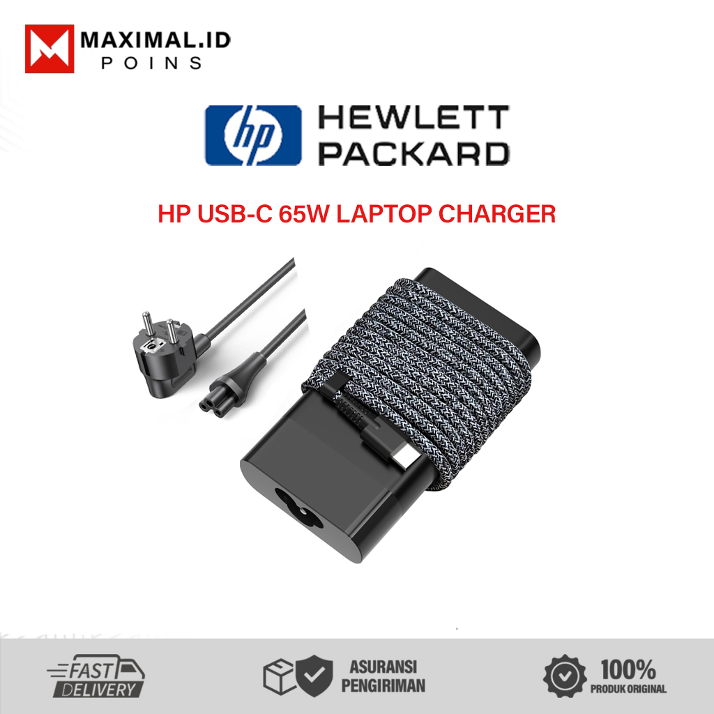 CHARGER LAPTOP HP USB-C 65W Garansi 1 Tahun