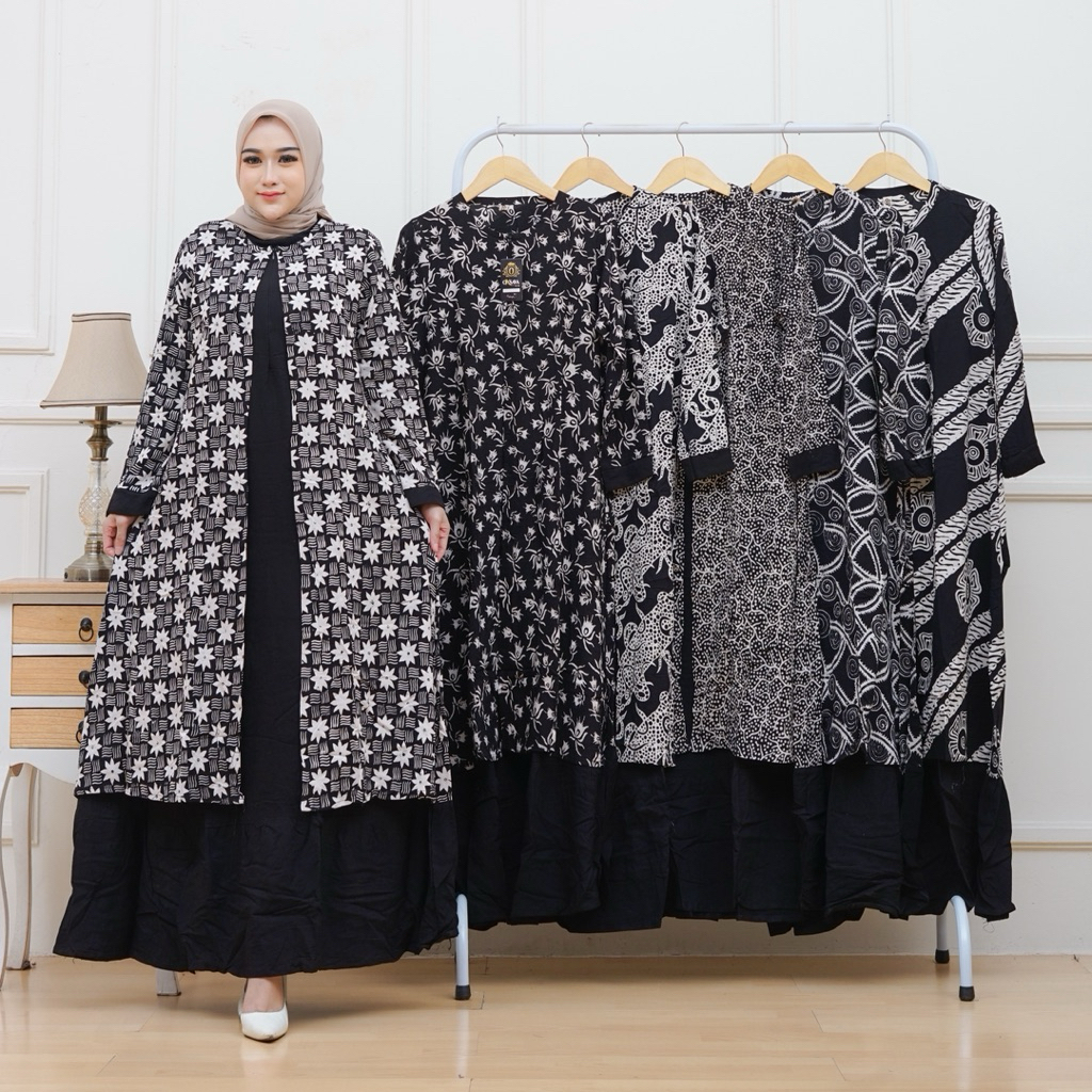 OXSAVA - Longdress Cardigan Batik Cap Rayon Premium Busui Friendly Gamis Kondangan Maxi Adem Nyaman