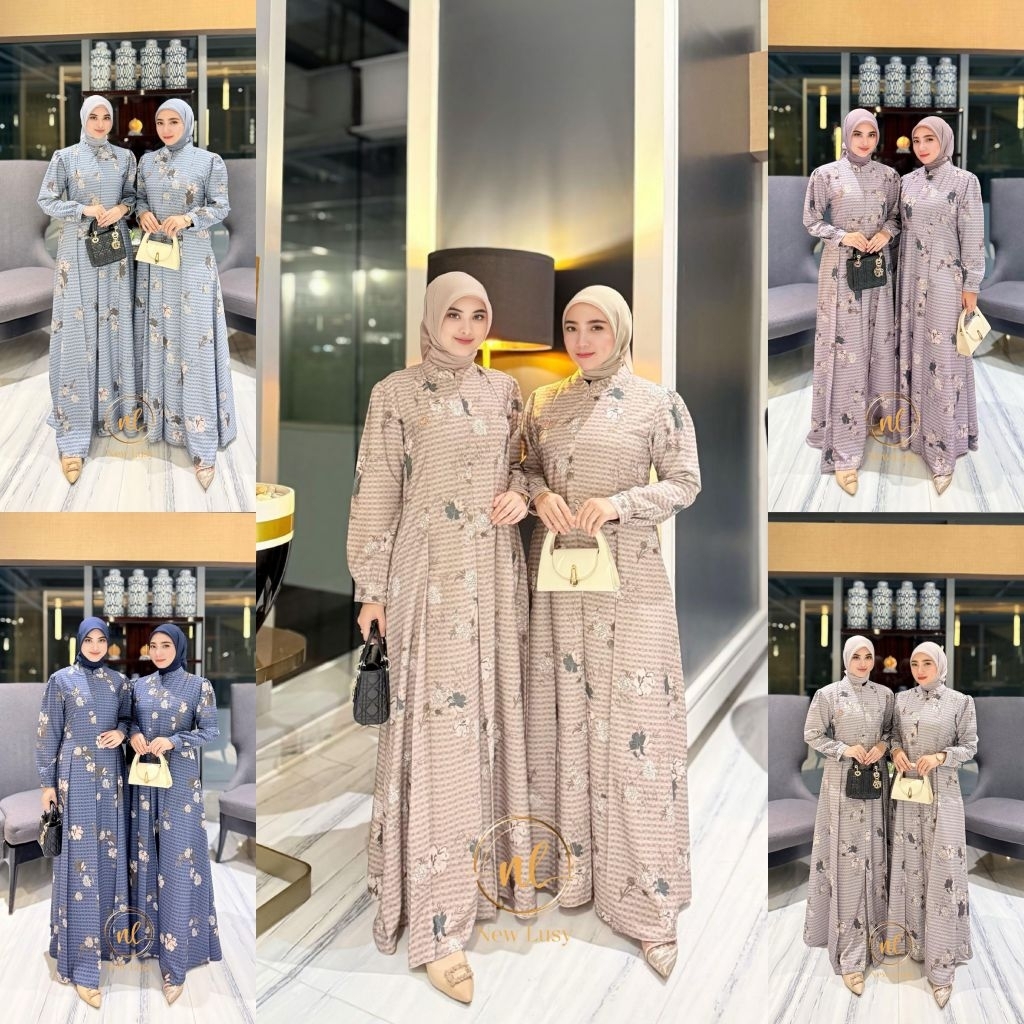 Afika Dress By New Lusy / Gamis simple full motif / Gamis motif salur standar jumbo