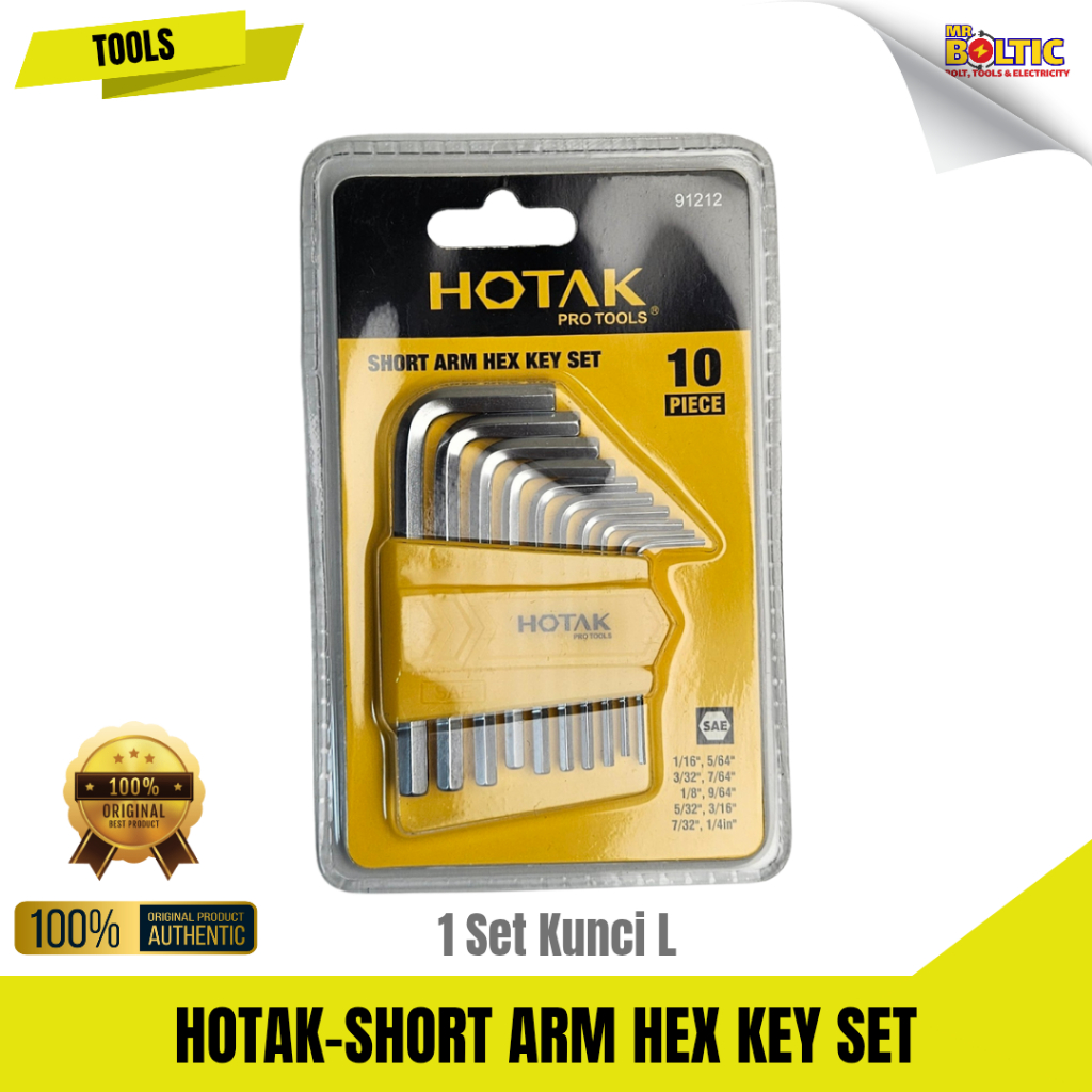HOTAK - SHORT ARM HEX KEY SET. KUNCI L 1 SET