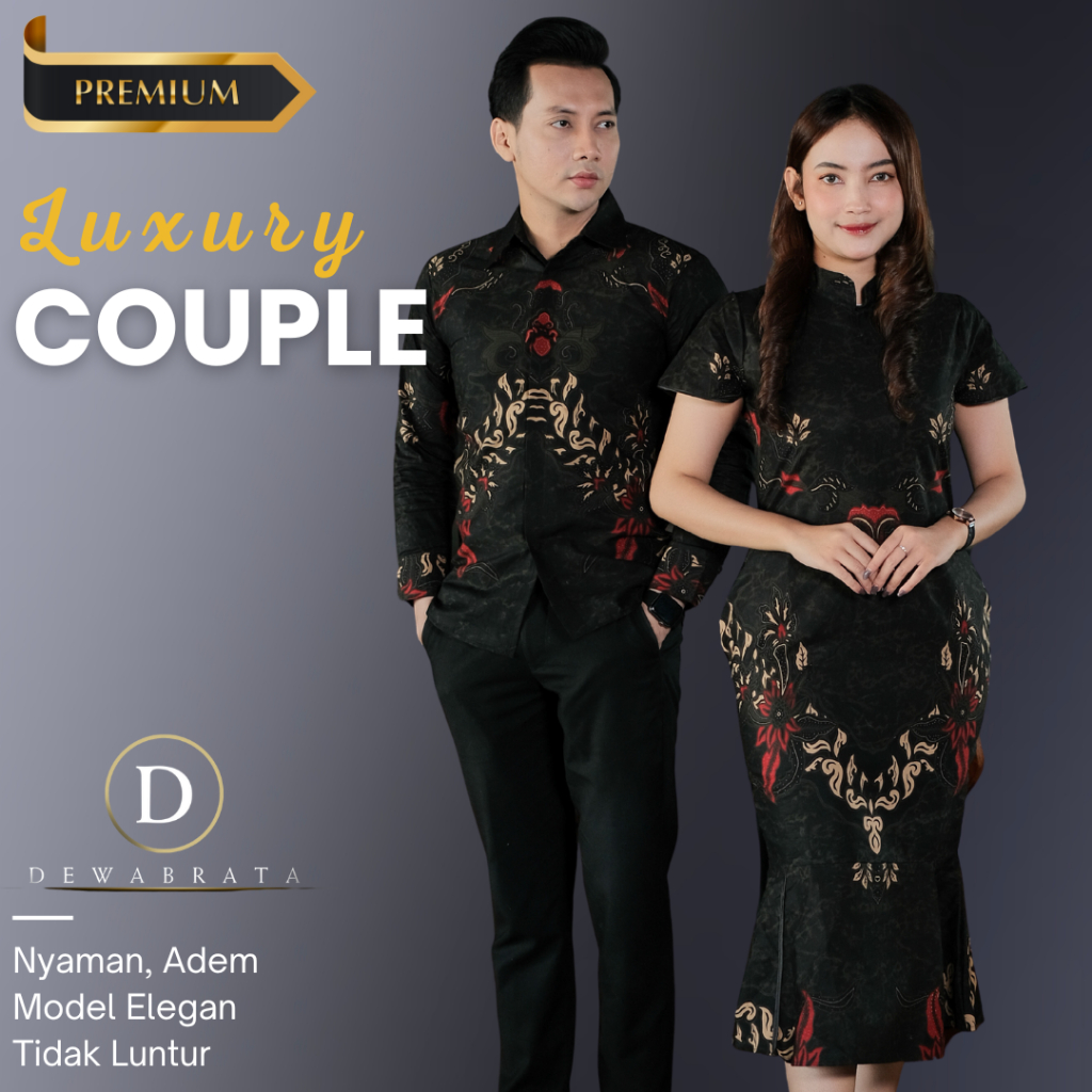 Batik Couple Modern Elegan Motif Tanjung Set Couple Kemeja Dress Couple Keluarga Furing Premium