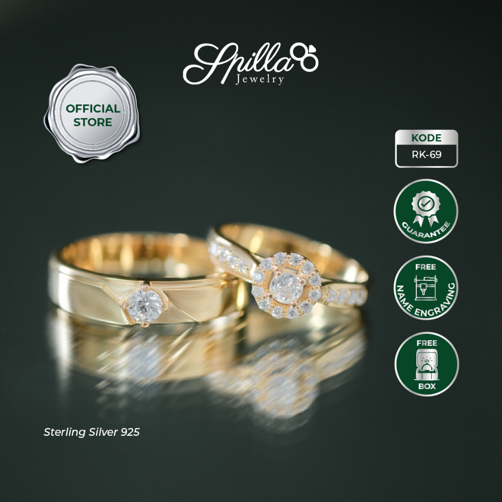 Spilla Jewelry Cincin Tunangan Couple RK-69 Cincin Perak Custom Ukuran Bergaransi