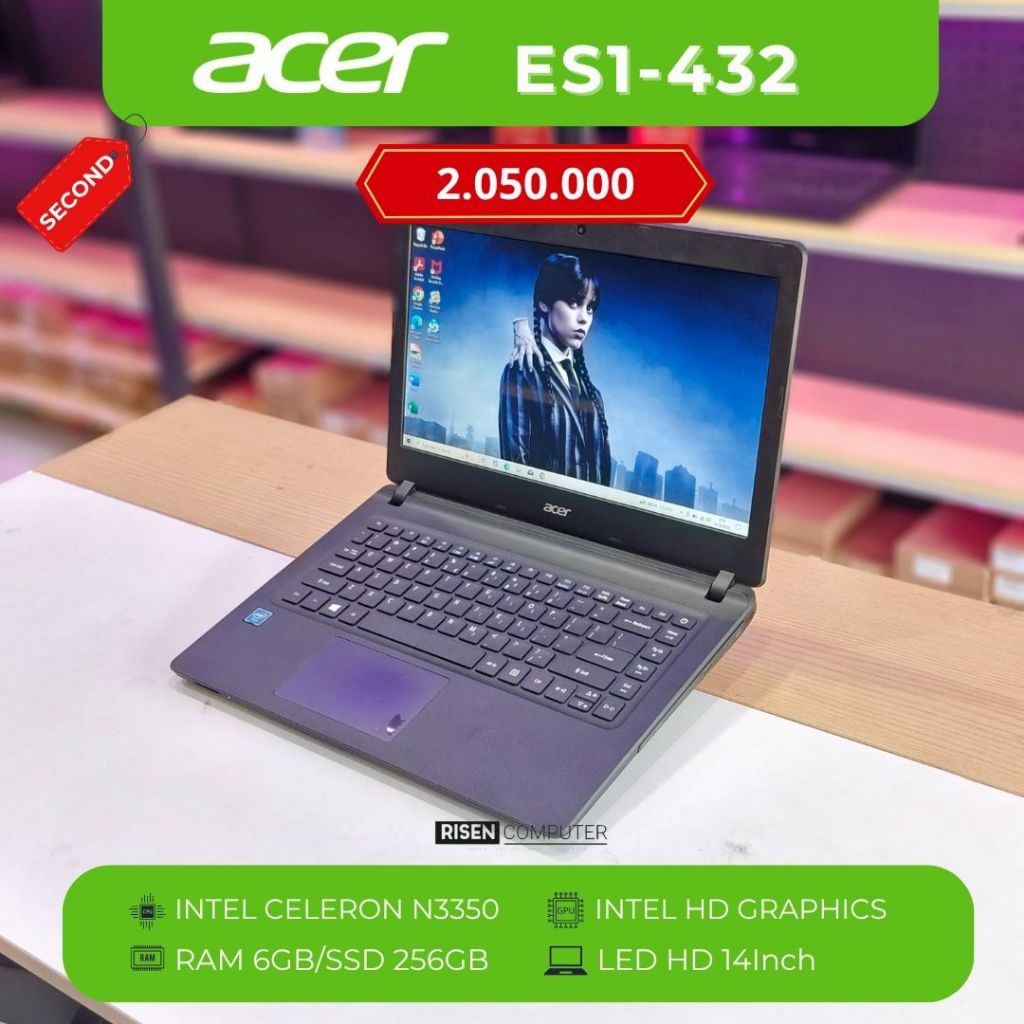 ACER ES1-432 Intel Celeron N3350 HD 14inch RAM 6GB SSD 256GB Notebook Second Bekas