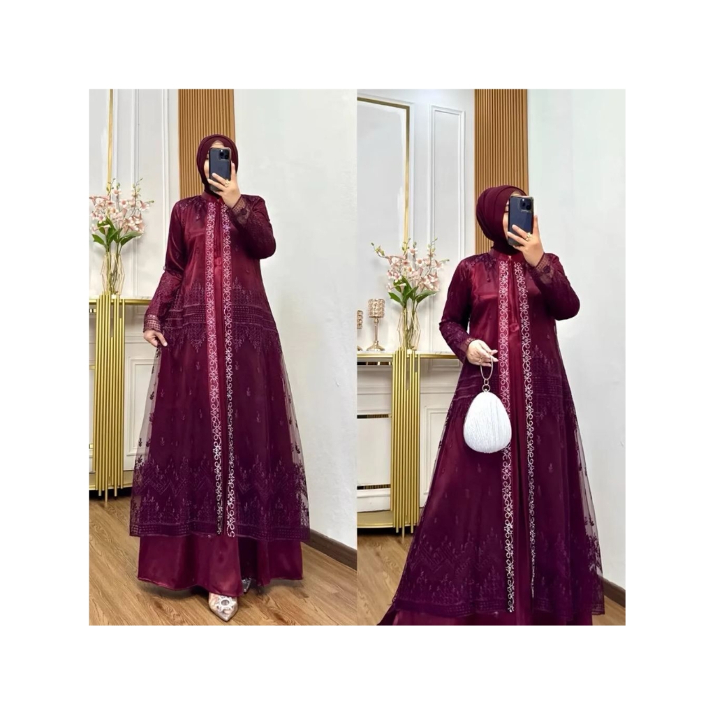 Gamis Brokat || Nadira Dress || Bahan Velvet Mix Brukat Gaun Wanita Dress Maxi Pesta Kondangan Mewah