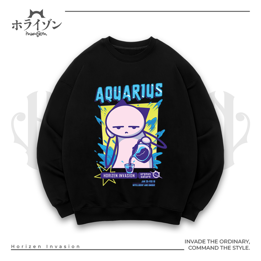 Horizen Invasion Crewneck Aquarius Zodiac - 100% Cotton Fleece 280gsm