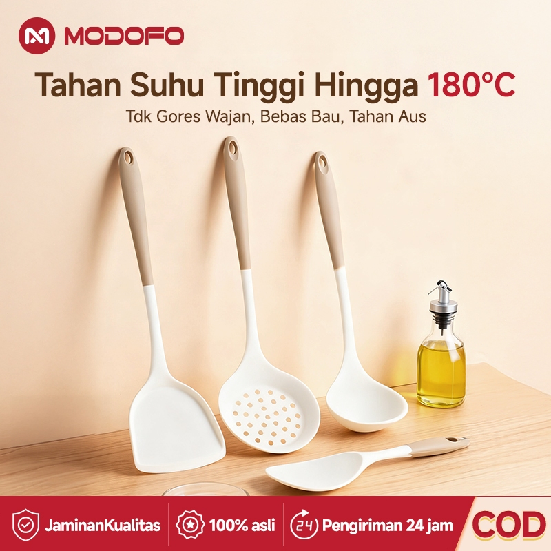 MODOFO Spatula Silicone Tahan Panas Set of 4 Anti Lengket Food Grade Spatula dan Brush Silikon Set A