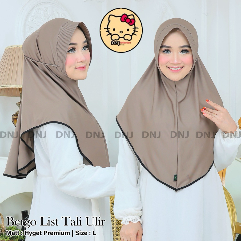 bergo instan tali ulir / hijab instan ulir / kerudung instan tali ulir kombinasi List hitam