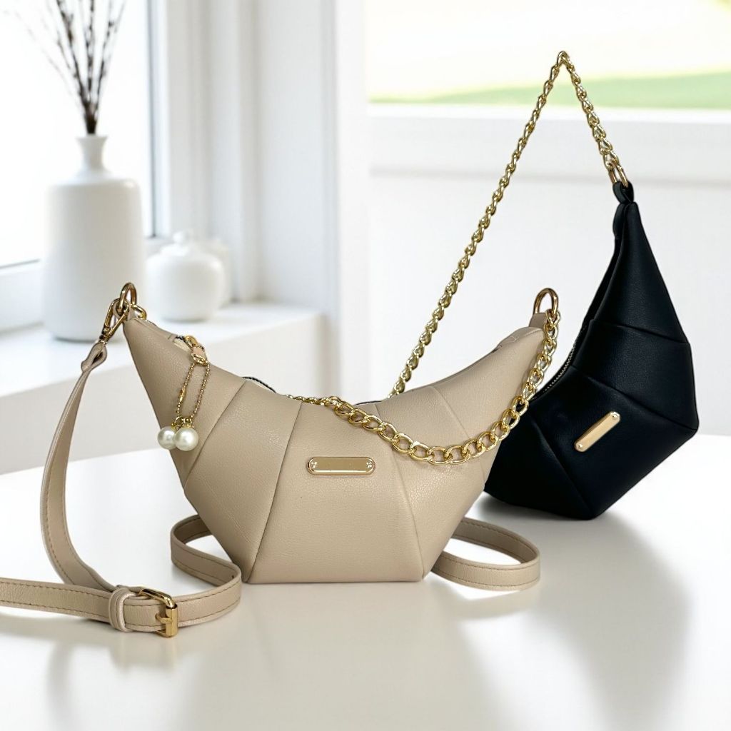 Almeera Bag - Tas Croissant Sling Bag Wanita Shoulder Bag Kekinian dengan Rantai Emas