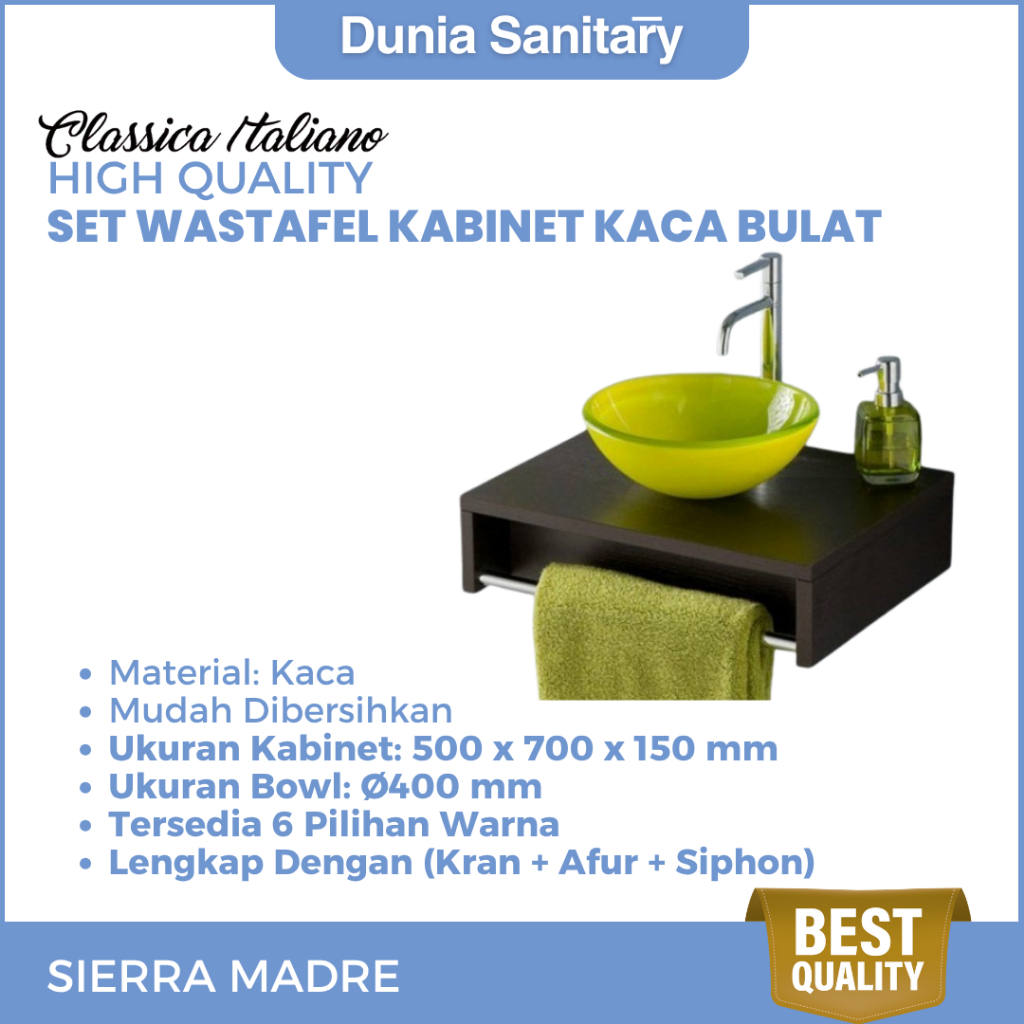 CLASSICA ITALIANO SET Wastafel Kaca Kamar Mandi | MODERN MINIMALIST Paket Lengkap Kran + Afur + Siph