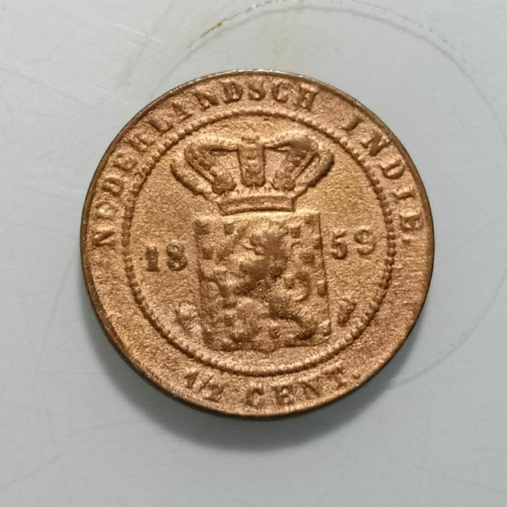 LANGKA 1859 NEDINDIE BENGGOL MINI (1/2CENT) ERA WILLEM BELANDA BANYAK DICARI KOLEKTOR KOLEKSI KUNO  