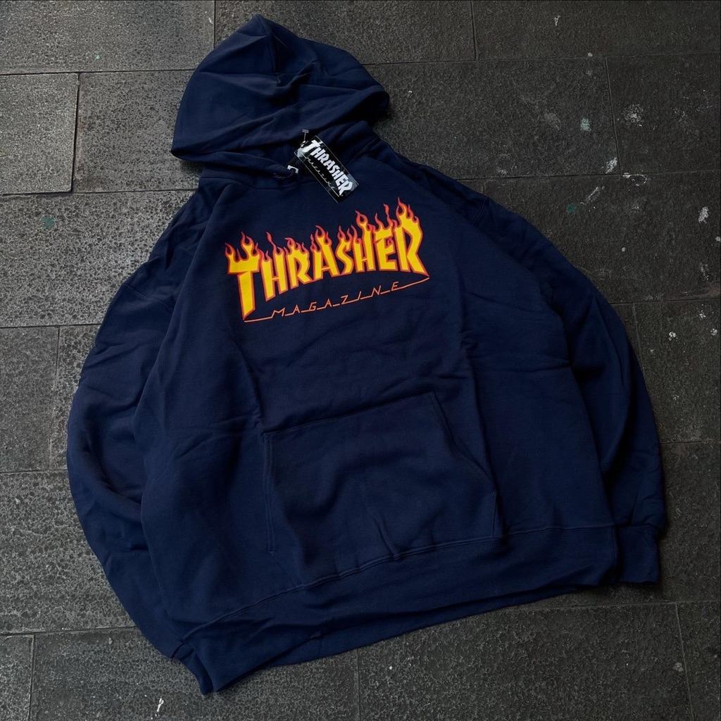 THRASHER FLAME NAVY PULLOVER HOODIE