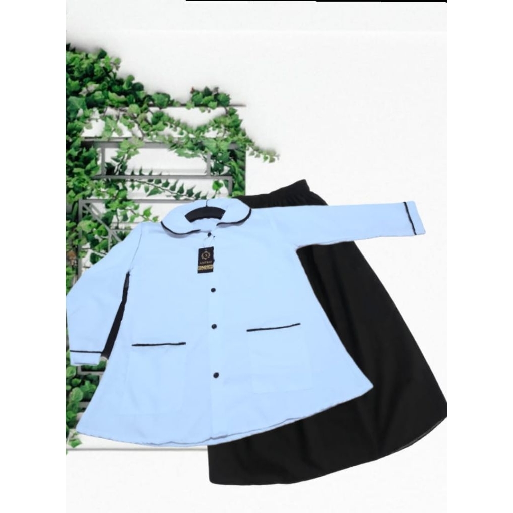 Baju Hitam Putih Muslim Anak Perempuan Stelan Anak perempuan Hitam Putih Kerah Korea we TK SD MI