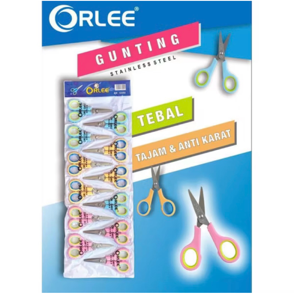 SATU RENTENG GUNTING KECIL ORLEE GUNTING WARNA WARNI SERBAGUNA ISI 12 PCS