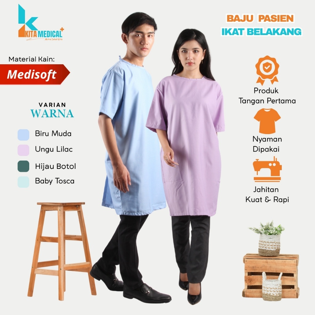 Baju Pasien Rawat Inap Pria Wanita Lengan Pendek Unisex Seragam Rumah Sakit Bahan Katun