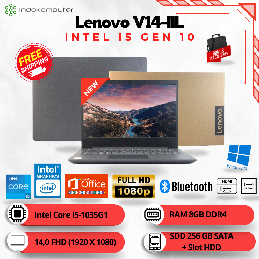 Laptop Core i5 Lenovo V14 - iil i5-1035G1 Ram 8GB SSD 512GB 14" FHD Windows 10 Pro-indokomputer