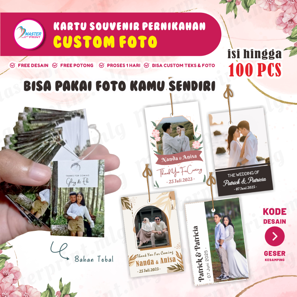 [mp47] 100pcs Kartu Souvenir Custom Foto Ucapan Terimakasih Pernikahan Thanks Card Souvenir Card