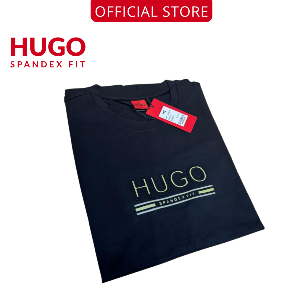 HUGO OBLONG TEBAL Kaos Oblong Motif Acak Random T-Shirt Pria Cowok/ Laki-Laki/Pria Hugo Spandex Fit 