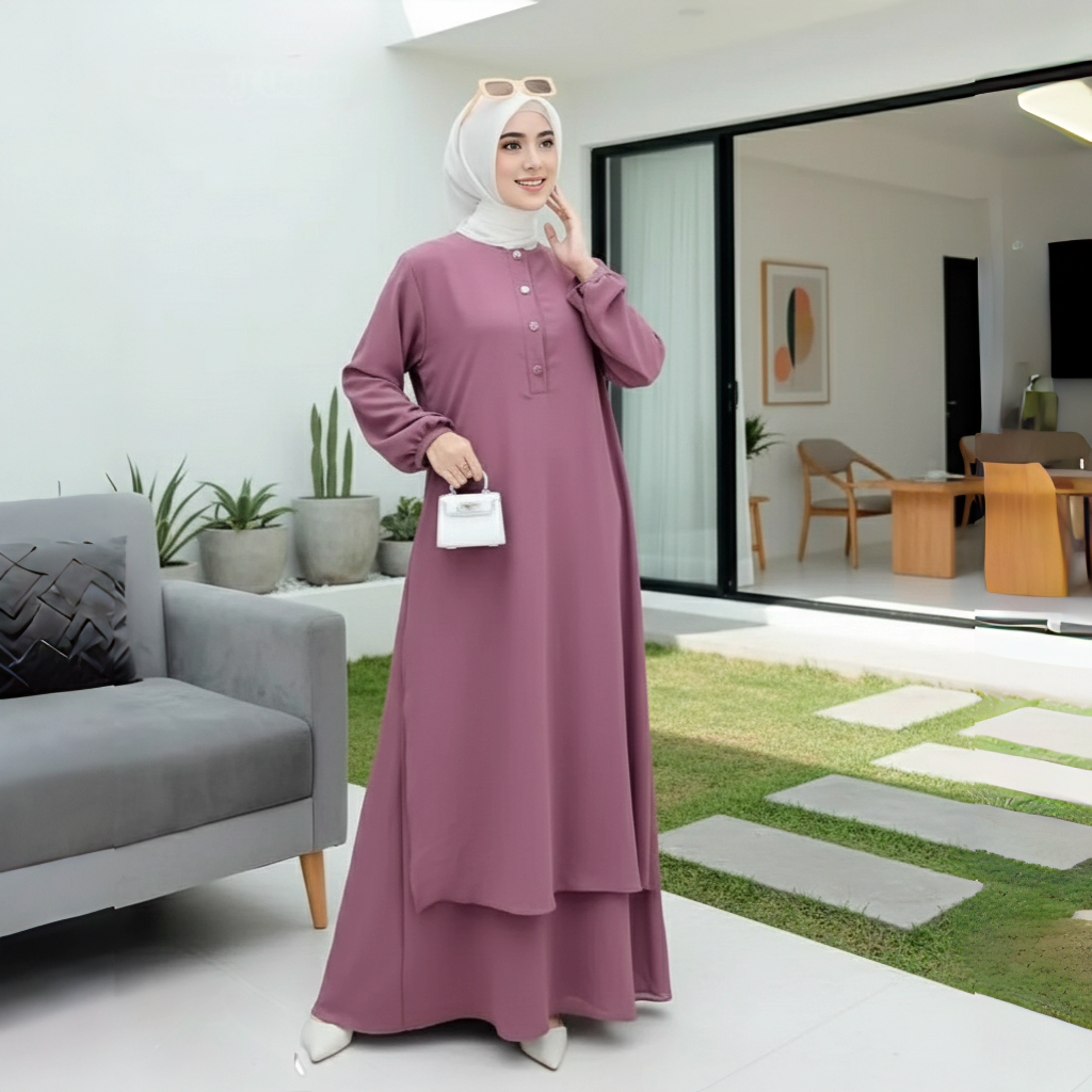 GAMIS WANITA ABAYA MALAYSIA CRINKLE POLOS QUENSA DRESS