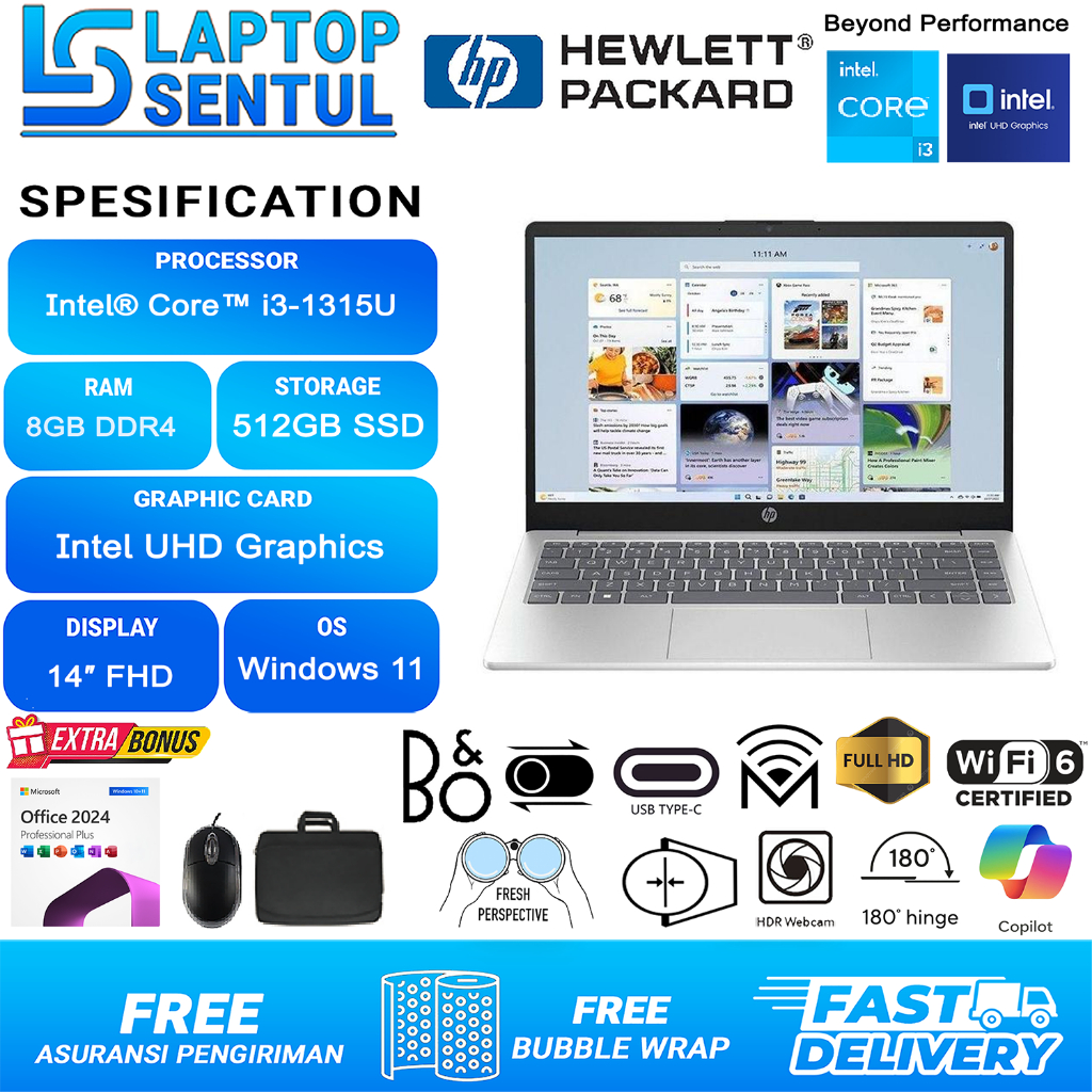 Laptop HP 14-EP0321TU Copilot Intel Core i3 1315U 1TB SSD Windows 11 Silver