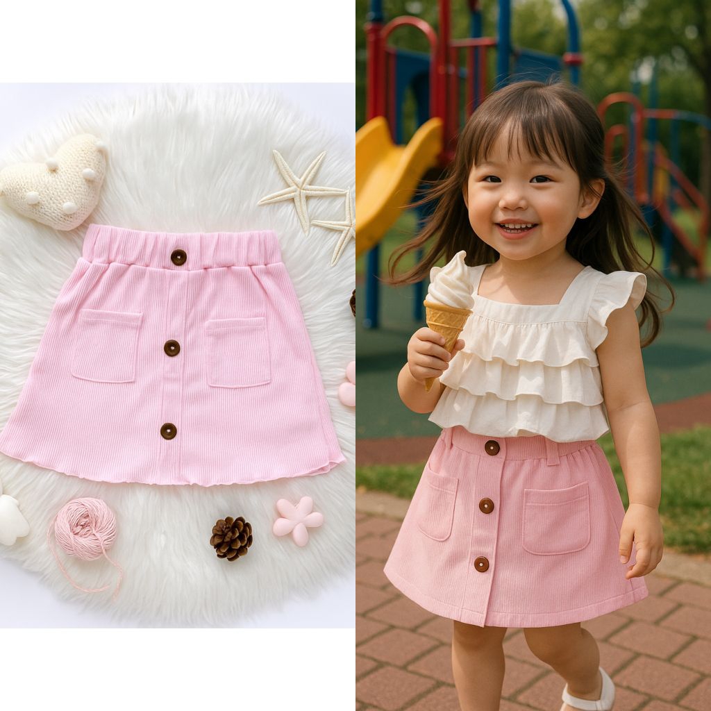 (BISA COD) 1-10 tahun ROK MINI KNIT ANAK MINI SKIRT RIB RAJUT ANAK PEREMPUAN MURAH BUTTON SKIRT ANAK