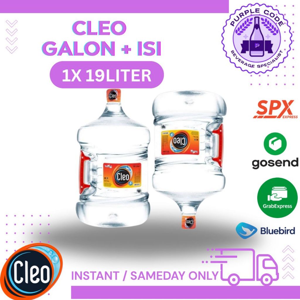 (INSTANT READY) CLEO GALON ORIGINAL 19 LITER + ISI AIR MURNI NON MINERAL - READY Air Kemasan Botol, 