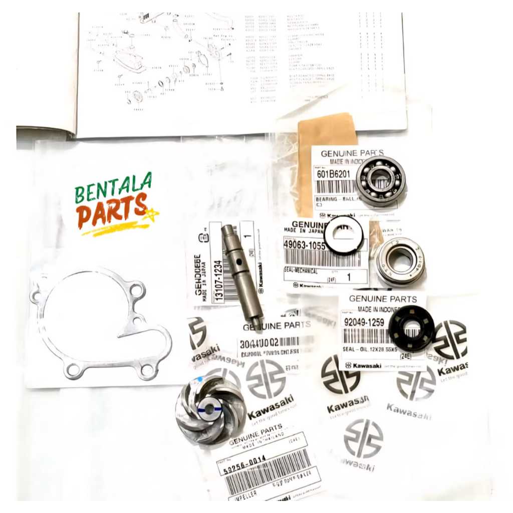 SEAL WATERPUMP RADIATOR SET KIPAS BEARING AS DAN PAKING NINJA R SS RR NINJA KIS ORIGINAL KAWASAKI