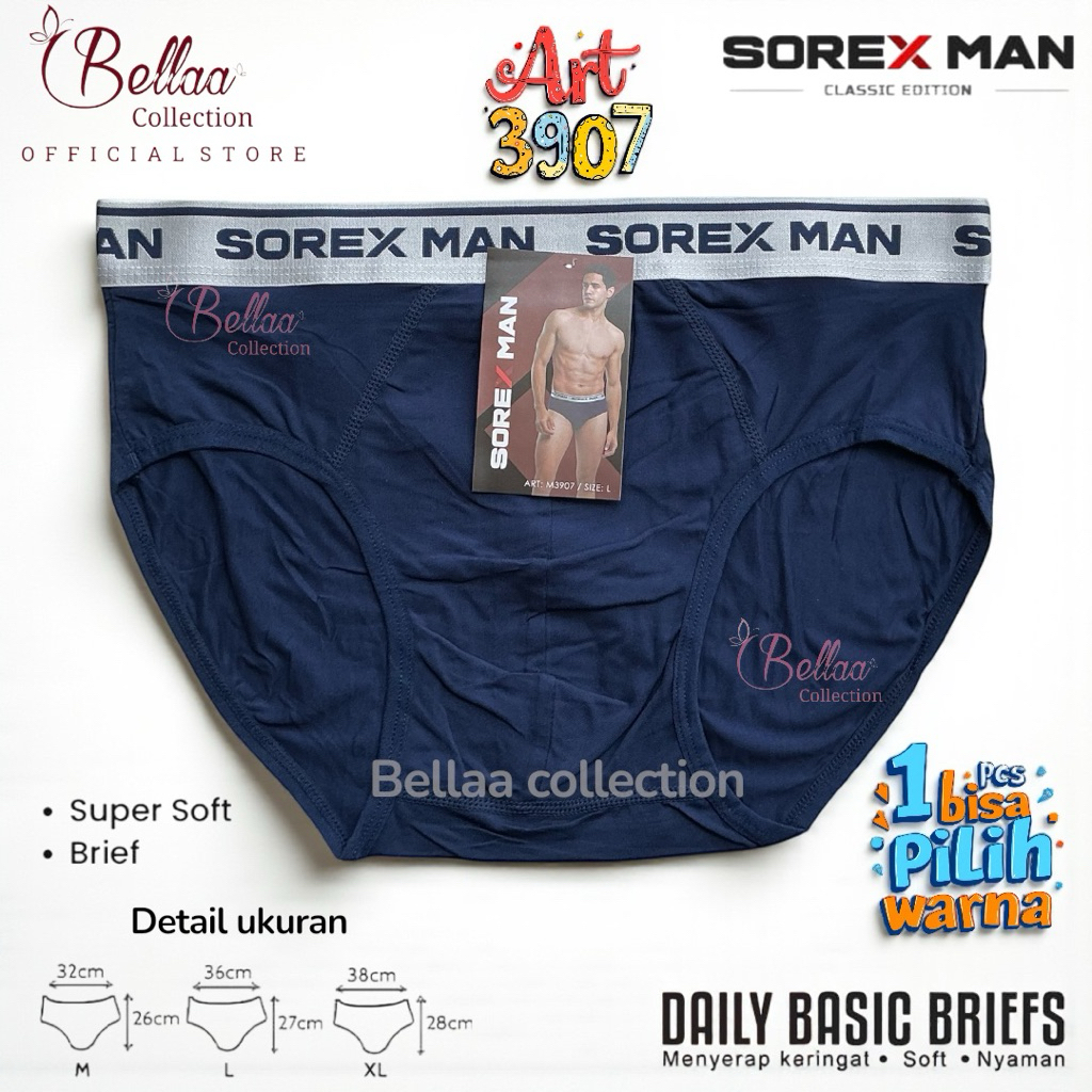 Celana Dalam Pria Sorex M3907 Model Segitiga Karet Boxer Bahan Super Soft Adem dan Nyaman