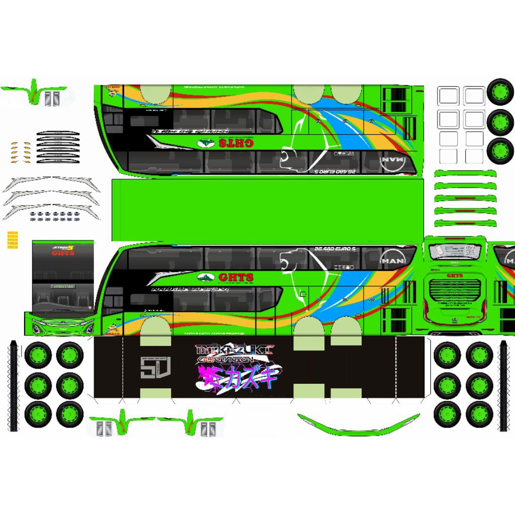 lembaran papercraft bus Gunung harta double decker man rr4 skala 50