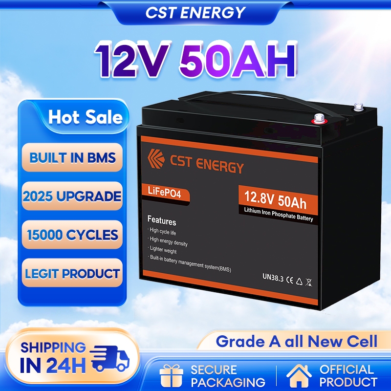 CST ENERGY Baterai Lifepo4 12V50AH Lithium Battery 12V Solar Battery 12V Rechargeable Battery BMS