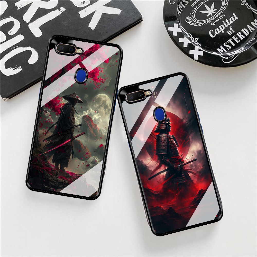 QQ28 SoftGlass Kaca Motif Samurai HardCase 2D Premium Glossy Untuk Oppo A5s/A12/A11K/A7/F9 - Case Cu