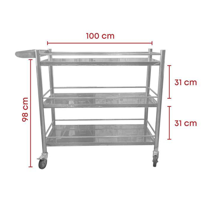 Trolley Stainless Steel 3 Susun / Troli Servis Dapur Hotel Restoran – Kuat & Anti Karat