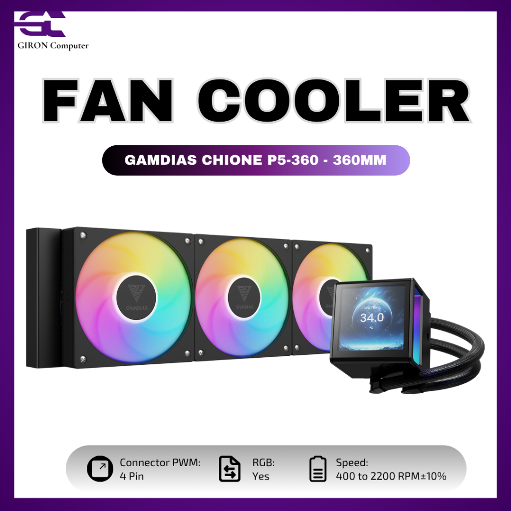 LIQUID COOLER GAMDIAS CHIONE P5-360 - 360MM LCD POWERFUL DIGITAL COOLING