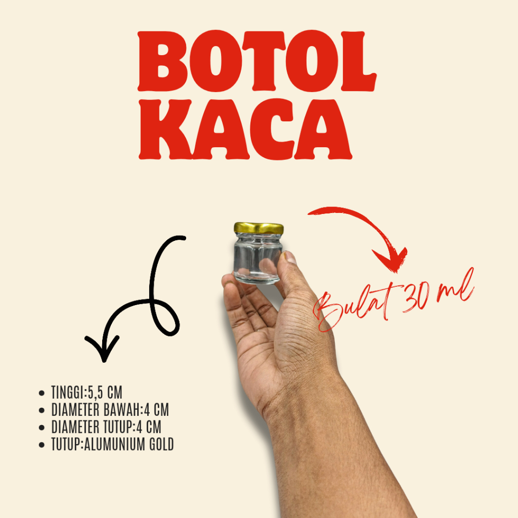 JKB 30 ML/JAR KACA BULAT 30 ML/BOTOL KACA MADU 30 ML/TUTUP ALUMUNIUM GOLD