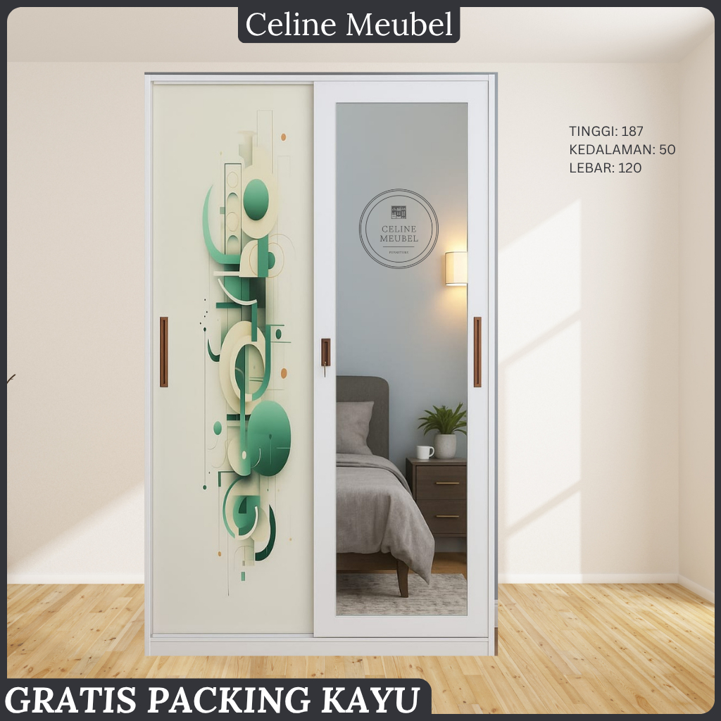 KSH KARSINDO. Lemari Pakaian 2 Pintu Besi Sliding Cermin | Lemari Baju Sleding Besi